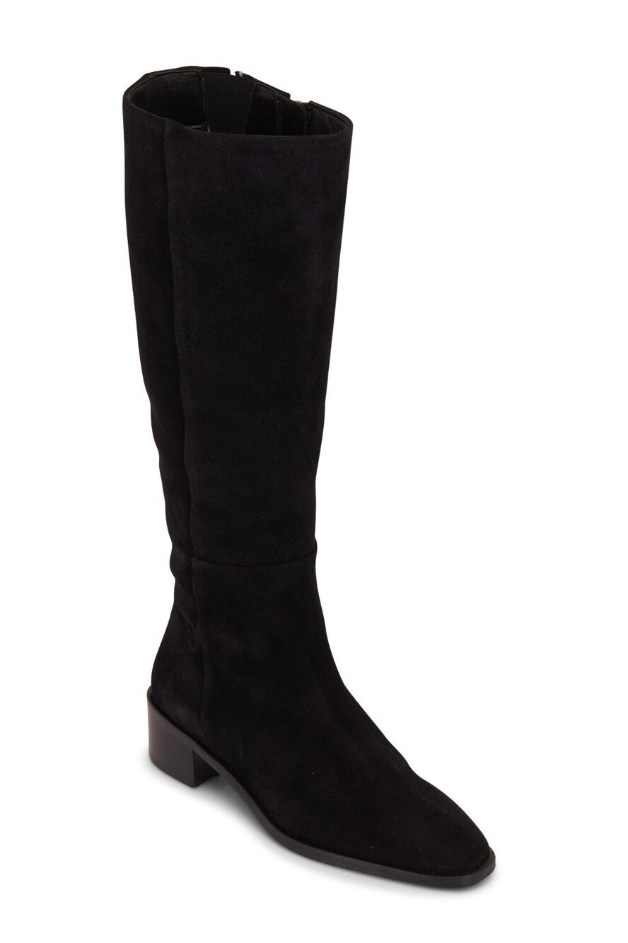 AQUATALIA Remo Black Suede Knee High Boot Round Toe Block Heel Side Zip 6.5 M